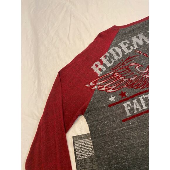 Raw State Redemption Long Sleeve Ragland T-shirt Gray Red Mens XXL NWT Velvet - Picture 11 of 14